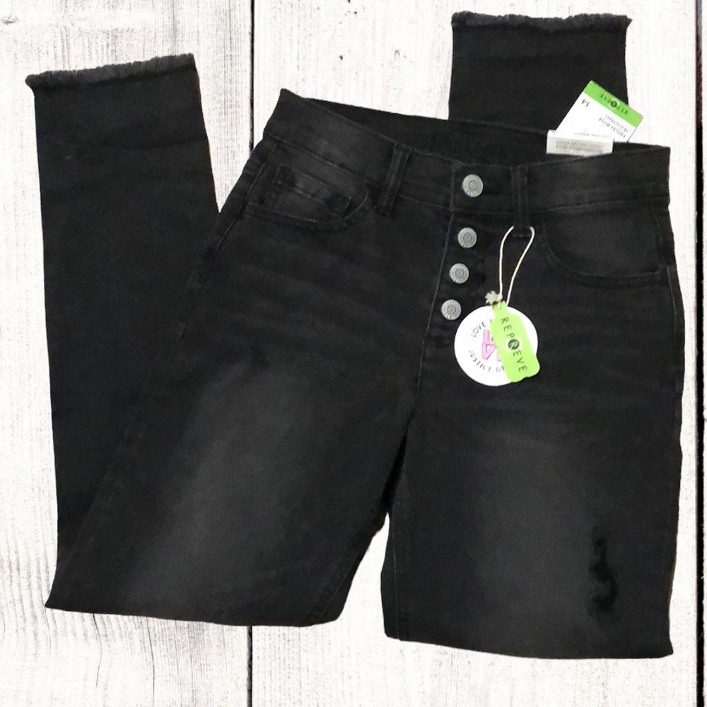 Justice High Rise Jeggings, Black, Button Fly